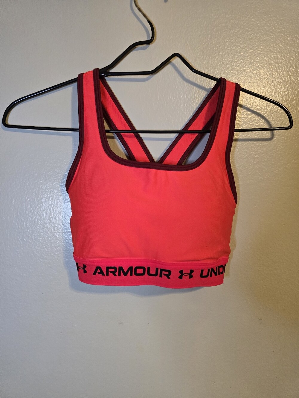 Under Armour Red Racerback Sports Bra with Black Trim
